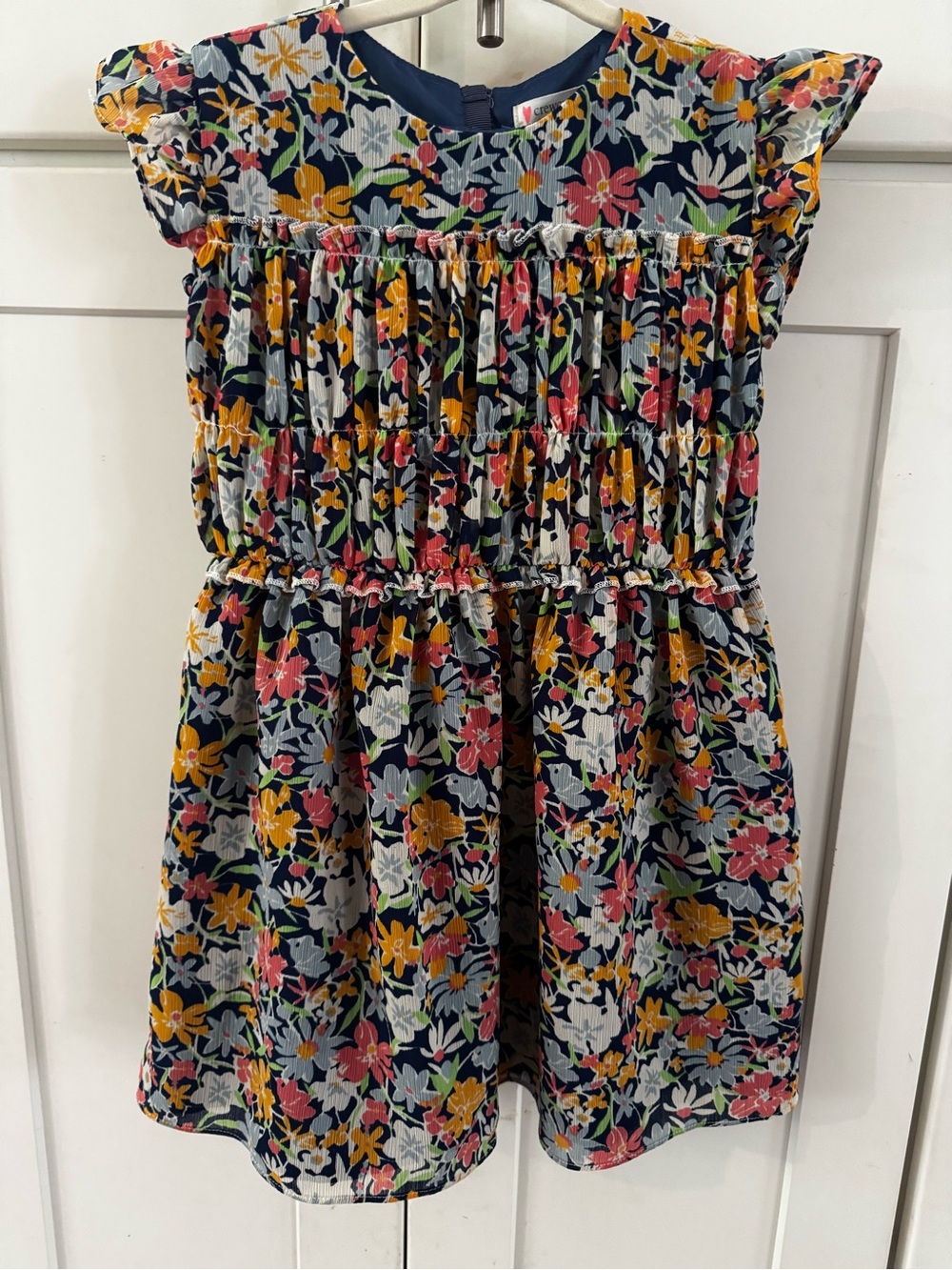 Crewcuts Navy Floral Smocked Short-Sleeve Dress